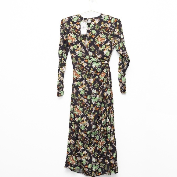 Mango. Cut Out Midi Rushed Floral Dress. - Picture 3 of 9